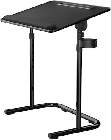 Moxedo Flexmate Adjustable Height Desk for Laptop with Ergonomic Tilt-top Surface with Side-Mounted Cup Holder, Wrist Rest and Device Slot for Phones/Tablets