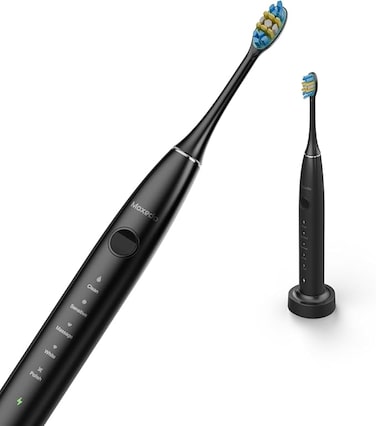 Moxedo Oravibe Pro Electric Portable Rechargeable Toothbrush IPX7 Waterproof, 2 Mins 5 Brushing Modes, 39600VPM with 4 Brush Head &amp; Charging Stand