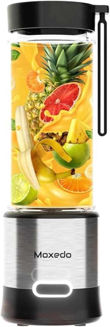 Moxedo Portable Blender, 16500RPM USB Rechargeable, 6 Stainless Steel Blades, Self-Cleaning Mini Smoothie Maker