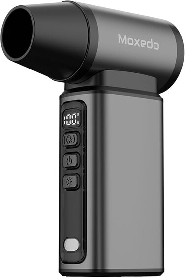 Moxedo Jetmax Mini Turbo Jet Fan Handheld Blower and Air Duster, 90W 100K RPM Brushless Motor, 5 Adjustable Speed Levels with LED Display and Light, Black, Cordless Vacuum Cleaner