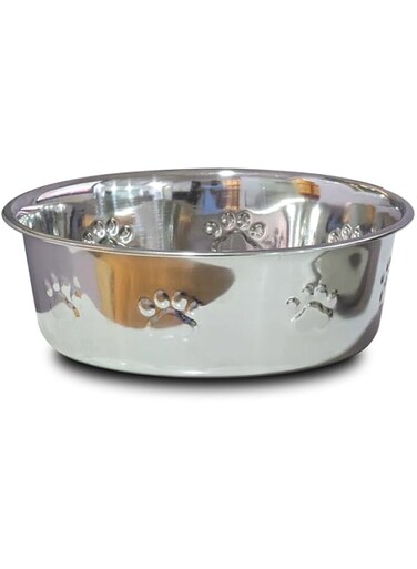 Saluki Premium Paw Embossed Pet Bowl, 1060 ml Capacity, Silver