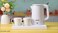 Premium Electric Kettle Tea & Coffee Set – Cordless Wireless Kettle with Tray, 2 Ceramic Cups & Safety Protective Cover, White