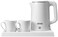 Premium Electric Kettle Tea & Coffee Set – Cordless Wireless Kettle with Tray, 2 Ceramic Cups & Safety Protective Cover, White