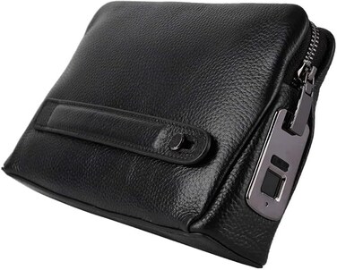 Specton Fingerprint Lock Genuine Leather Handbag, Anti-Theft Clutch Wallet, Biometric Fingerprint Recognition, Stores 10 Fingerprints, for Men and Women