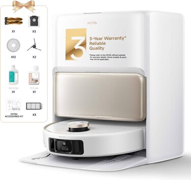 Mova V50 Ultra Complete Robot Vacuum and Mop Self-Cleaning, 24,000 Pa* Suction, Liftable Navigation with Obstacle Overcoming and Warm Water Mopping with DuoSolution System Designed for Pets