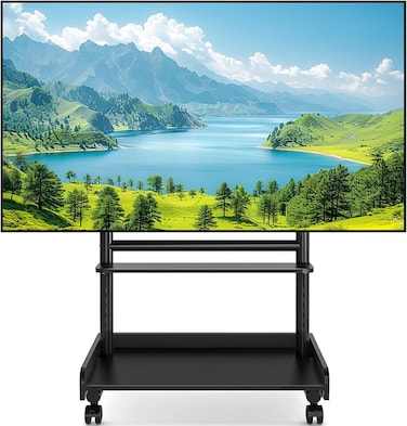 Heavy Duty Rolling TV Stand with Wheels for Most 40&amp;quot;-86&amp;quot; TVs up to 150lbs, Height Adjustable Mobile TV Stand with Shelf, VESA 600x400mm, Black