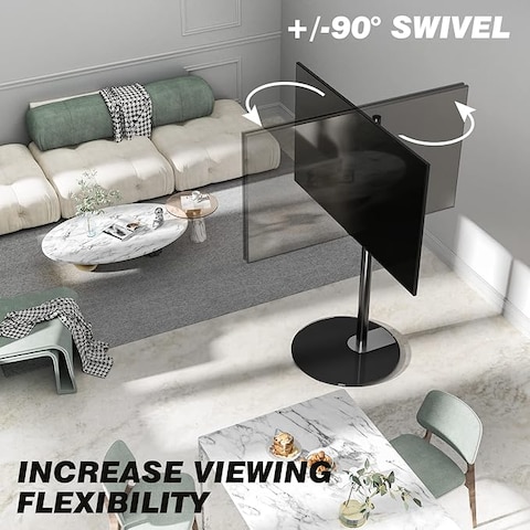 ارفايفر حامل تلفزيون أرضي للتلفزيونات من 32 إلى 65 بوصة، تصميم عصري وبسيط، حامل تلفزيون زاوي مع قاعدة زجاجية دائرية، متوافق مع VESA 400x400 مم، أسود