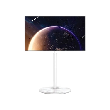 Swivel Floor TV Stand with 90 Degree Swivel for 32&amp;quot;-65&amp;quot; TV, TV Floor Stand with Round Glass Base, Load Capacity 68 kg, VESA 400x400 mm, White