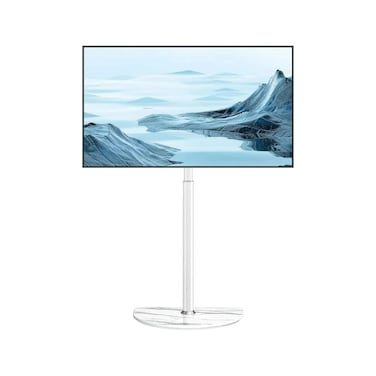 Corner TV Floor Stand for 32&amp;quot;-65&amp;quot; Flat Panel/Curved TVs up to 40 kg, Height Adjustable, Semi Circular Glass Base, VESA 400x400 mm, White