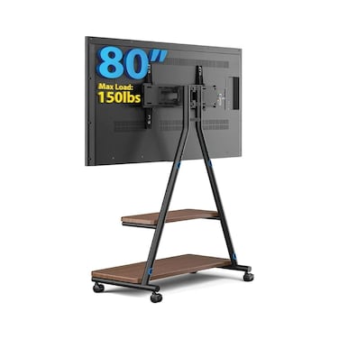 Heavy Duty Mobile TV Cart for 43-80 Inch TVs up to 150lbs, VESA 600x400mm, Dual Storage Shelves, Tilt &amp;amp; Swivel Adjustment, Black   MT6001