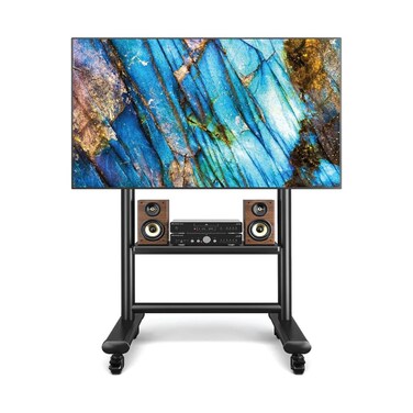 Heavy Duty Mobile TV Stand for 50-92 Inch Large TVs up to 200lbs, Height Adjustable Rolling TV Stand with Silent Wheel, AV Shelf, Black