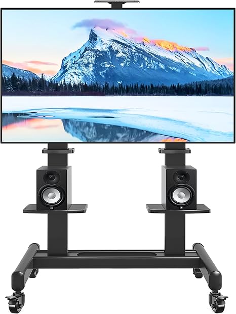 بي تك Beetec Mobile Cart With Wheels For 65 Tvs 310 Lbs Heavy Duty Rolling Stand Extra Large Shelf 3 Height Levels Max Vesa 1000x600 TO310 VESA1000x600 120 inch