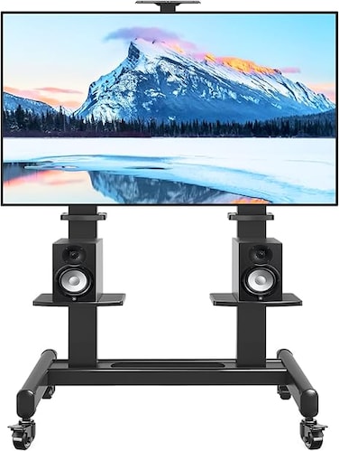 Mobile TV Cart with Wheels for 65-120 Inch TVs up to 310 lbs, Heavy Duty Rolling TV Stand, Extra Large Shelf, 3 Height Levels, Max VESA 1000x600, Black