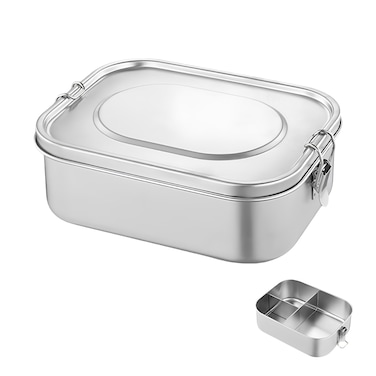 PEARL KIDS STAINLESS STEEL RECTANGULAR LUNCH BOX &ndash; 3 COMPARTMENTS, 1400 ML CAPACITY, LEAKPROOF, DURABLE, EASY TO CLEAN, SCHOOL LUNCH CONTAINER, PK0012