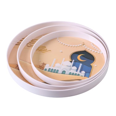 RK Round Melamine Tray Set (3 Pieces) - Durable &amp; Lightweight Circular Serving Platters, RKM039