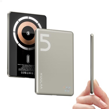 Kuulaa Power Bank Magsafe 5000mAh, Wireless Portable Charger Fast Charging, Mobile Phone PD 20W Wired Charging, Magsafe Charger Battery Pack for iPhone 12-16 Series, Samsung - Titanium