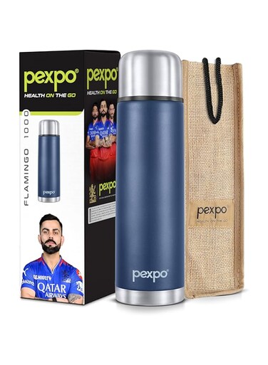 Pexpo Flamingo Hot &amp; Cold Stainless Steel Water Bottle - 1000 ml DENIM BLUE