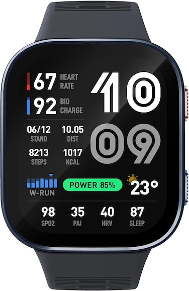 Amazfit Bip Max Smartwatch, 2.07" AMOLED Display, upto 20 Days of Battery, GPS, 4GB Storage, Offline Maps, Fitness Tracker, Hybrid Training, 150+ Sports, HYROX Mode, Dark Blue- International Version