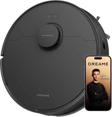 DREAME D20 Robot Vacuum, 13,000Pa Suction Power, DuoBrush for Zero Tangled Hair, LDS Navigation, 2-in-1 Vacuum &amp; Mop, 5,200mAh Change to 285 mins Battery life, 2 Years Warranty, Black