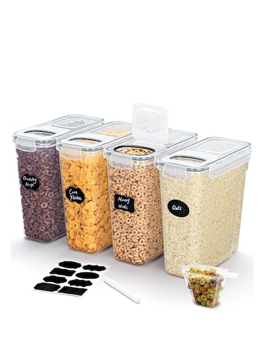 4-Piece Rice and Grain Storage Box with Measuring Cups Clear