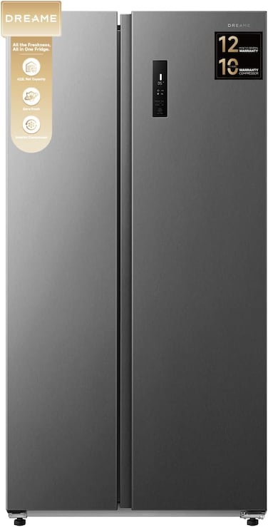 Dreame Gross 808L and Net 622L Side by Side Refrigerator, Total No Frost, Inverter Compressor, Aero Fresh Odor Control, LED Smart Lighting, Integrated Display, Titanium Silver