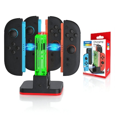 DOBE Joy-Con Charging Dock for Nintendo Switch &amp; Switch 2 &mdash; Charges 4 Controllers, RGB Light Strip