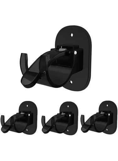 TERRIFI Self Adhesive Curtain Rod Brackets, 4 Pcs Universal Plastic Curtain Rod Holders, No Drill Curtain Rod Brackets, Curtain Rod Hooks, for Bathroom, Bedroom, Livingroom, Kitchen (Black)