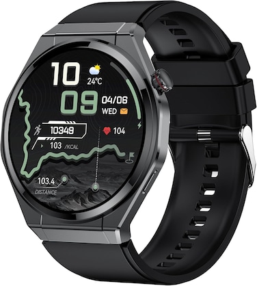 G-TAB GTR7 Smartwatch, 1.75&rdquo; AMOLED Display, Bluetooth Calling Smart Watch, Ultra Thin 7.0mm, AI Voice Assistant, 24/7 Health Monitor Heart Rate, SpO2, Sleep, Fitness Tracker 30 Days Standby (Black)