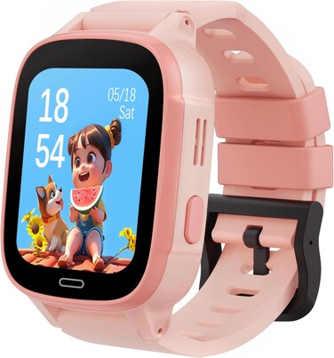 G-Tab WK1 SE 4G GPS Kids Smartwatch 4G SIM Real-Time GPS Tracker Calling, SOS Safety Watch, 1.83 INCH IP67 Waterproof, Up to 4 Days Battery Life Parental Control Smartwatch for Kids Pink