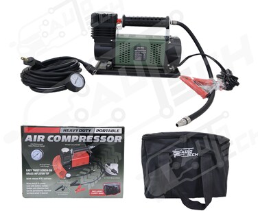 Al Khateeb AutoTech Heavy Duty Portable Air Compressor   60mm High Performance Cylinder   160L/Min Ultra Fast Air Flow   150 PSI Max   Pro Grade Tire Inflator for 4x4, Trucks, RVs &amp; Trailers   12V Battery Clamp Power