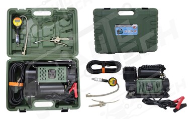 Al Khateeb AutoTech Heavy Duty 180L/Min Portable Air Compressor   62mm Pro Cylinder   150 PSI with 0.6L Air Tank   Includes Tire Inflator Gun &amp; Metal Dust Blow Gun   12V High Volume Pump for Truck, 4x4, RV &amp; Off Road