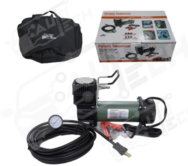 Al Khateeb AutoTech Heavy Duty 160L/Min Portable Air Compressor   60mm High Performance Cylinder   150 PSI Max Pressure   Includes Metal Dust Air Blow Gun   12V High Volume Tire Inflator for Truck, 4x4, SUV &amp; RV