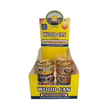 Al Khateeb Riteli Wood Can Organic Car Air Freshener (24 Piece Display)   Nature Material Scented Fiber Cans   Extra Strong Long Lasting 60 Days Aroma   Mixed Scents: Black Ice &amp; Vanilla