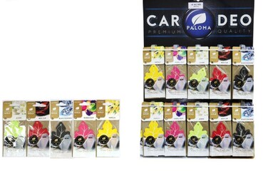 Paloma Gold Leaf Premium Hanging Air Freshener (90-Piece Display)   Mixed Fine Selection Card Scents: Vanilla, Bubble Gum, Jasmin, New Car, Black Diamond   Bulk Professional Retail Display Pack
