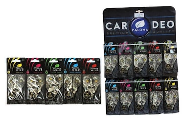 Paloma WILD Premium Hanging Air Freshener (90-Piece Display)   Mixed Animal Art Selection Card Scents: Black Diamond, Bubble Gum, Green Forest, New Car, Vanilla   Bulk Professional Retail Display