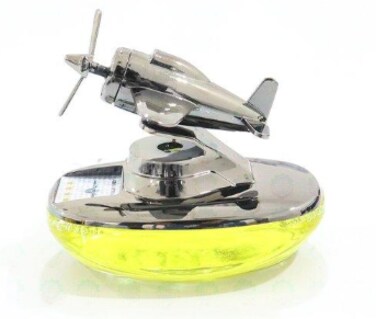 Al Khateeb Luxury Solar Powered Airplane Car Air Freshener   Premium Chrome Zinc Alloy Rotating Propeller Diffuser   Mixed Fragrance Collection   Aviation Dashboard Ornament &amp; High End Interior Garnish
