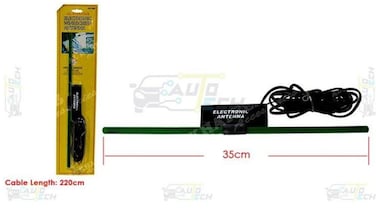 AutoTech Electronic Car Windscreen Antenna - Green Edition   Universal Internal AM/FM Radio Aerial   Signal Amplifier Booster 12V   35cm Compact Design with 220cm Cable for All Vehicles