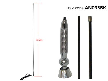 AutoTech Universal Car Radio Antenna (1.5m)   Heavy Duty Fiberglass Mast with Copper Head   High Gain Signal Aerial for All Vehicles   Flexible Black Design for Superior AM/FM Reception