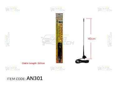 AutoTech Universal Roof Mount Car Antenna (40cm)   High Gain AM/FM Stereo Radio Aerial   260cm Cable   Compatible with Niva &amp; Lada Kalina   Durable Weatherproof Design for All Vehicle Models