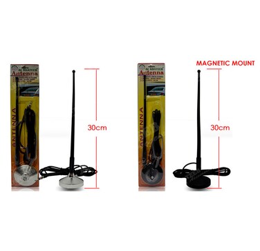 AutoTech Universal Car Magnetic Mount Antenna (30cm)   High Gain AM/FM Stereo Radio Aerial   Durable ABS Rubber Construction   304cm Long Cable   Heavy Duty Portable Signal Booster for All Vehicles