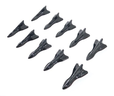 Al Khateeb Sports Design Universal Shark Fin Car Antenna Decoration   10 Piece Set   Black Aerodynamic Plane Style   Multi Mount for Roof, Bumper, Side, and Fender   Premium Exterior Garnish