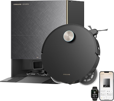 DREAME X60 Ultra Complete Robot Vacuum and Mop, 7.95cm Ultra-Thin Design, 8.8cm Obstacle Clearing, 35kPa Suction, Self Emptying&amp;Refilling, Mop Self-Cleaning, 100% Detangling, 280+ Obstacle Avoidance, Black