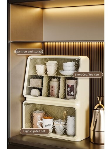 Multi-functional Creative Compartment Punch-free Wall-mounted Desktop Tea Cup Holder Coffee Bar Station Accessories Storage Organizer for Cups Tea Bags Sugar Bags Capsule for Home Office Counter