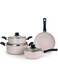 Wilson 7pcs Aluminum Non-Stick Marble Coating Cookware Set - Durable Exterior, Heat Resistant Handles, Tempered Glass Lids - Ideal for Healthy Cooking Cream Color