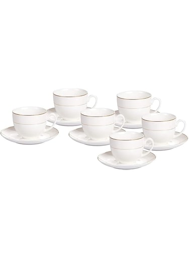 Shallow Cup &amp; Saucer Set, Drkinking Cup, White And Gold, TS-90-LIN-A