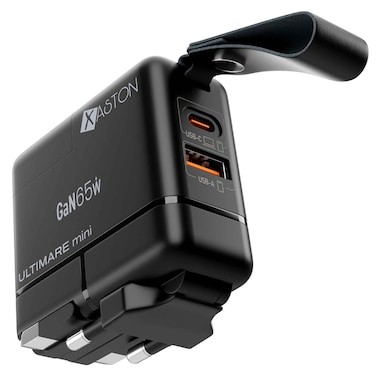 XASTON Ultimare Mini NUA76 65W GaN Universal Travel Adapter with USB-C PD + USB-A Multi Plug (EU/UK/AU Compatible)