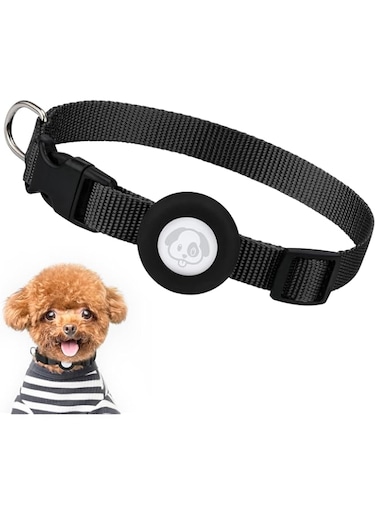 Tazweeq Compatible with Airtag Dog Collar, Adjustable Air Tag Dog Collar with Durable Quick Snap Buckle, for Girl Boy Cats, Lightweight Adjustable for (S（9.9"-15.8"）, Black)
