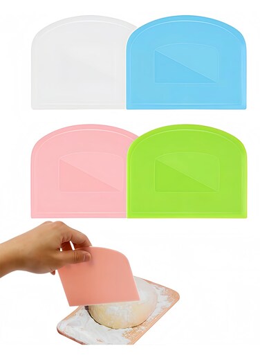 Pieces Food Scraper, Flexible Dough Scraper, Dough Scraper for Sourdough, Multifunctional Kitchen Scraper Tool, Baking Scraper, Bread Dough Cutter, Cake Smoother for Icing (White, Green, Blue, Pink)