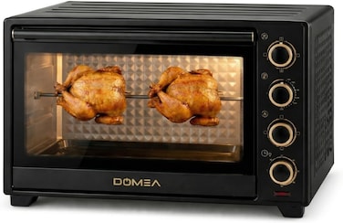 DOMEA 48L Toaster Oven with Rotisserie &amp; Convection, 2000W Electric Countertop Oven, 60-Minute Timer, Adjustable Temperature 100-250&deg;C, Bake Tray &amp; Wire Rack Included for Baking, Roasting &amp; Grilling
