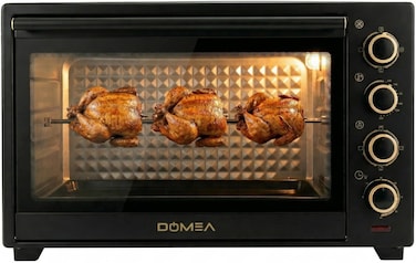 DOMEA 60L Toaster Oven with Rotisserie &amp; Convection, 2000W Electric Countertop Oven, 60-Minute Timer, Adjustable Temperature 100-250&deg;C, Bake Tray &amp; Wire Rack Included for Baking, Roasting &amp; Grilling